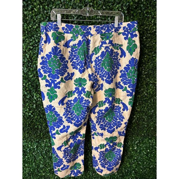 Boden | Blue Green Cream Floral Sorrento Ankle Skimmer Linen Pants, size 14R - Picture 2 of 4